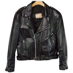 El Venado Black Leather Jacket LARGE Motorcycle Biker Asymmetrical Made n Mexico